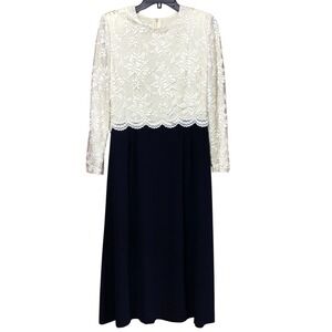 Talbots Midi Formal Event Mother Of Bride Dress Size 8‎ Vintage USA Ivory/Black